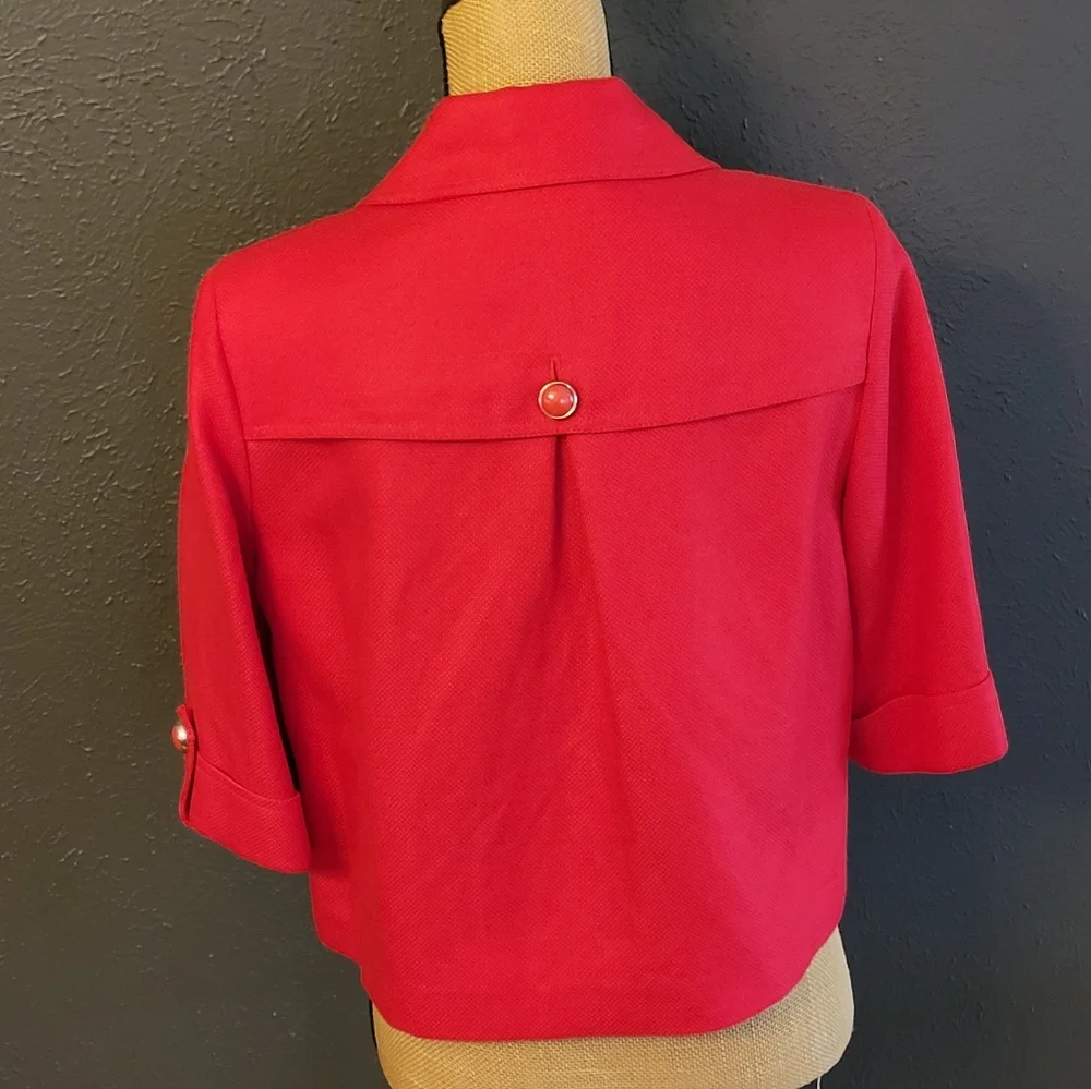 NYgard Collection Red Linen Blend Cropped Jacket Size 8